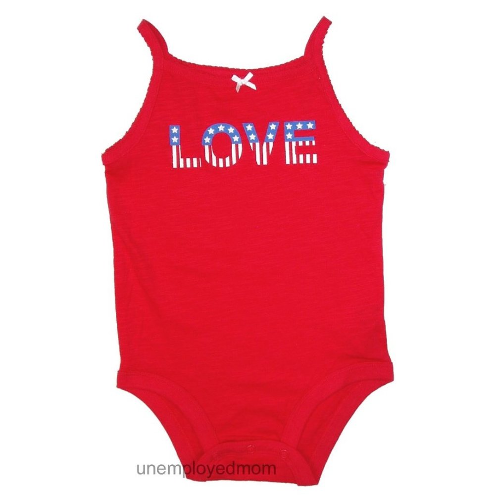 Summer Top Girls Red "Love" Stars Stripes Bodysuit Romper Independence Day